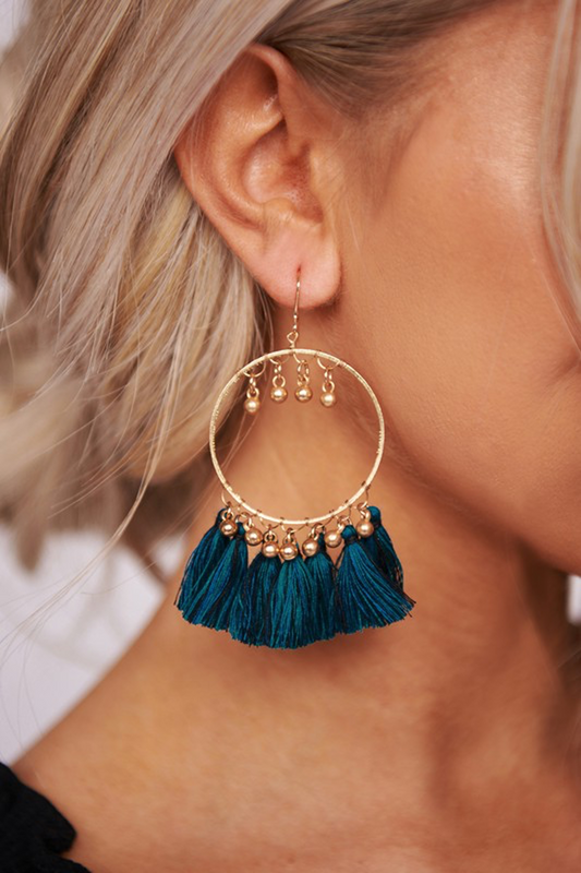 Teal Tassel Hoop