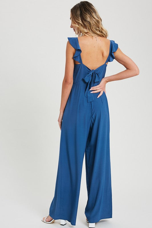 Flutter Sleeve Slate Blue Jumpsuit