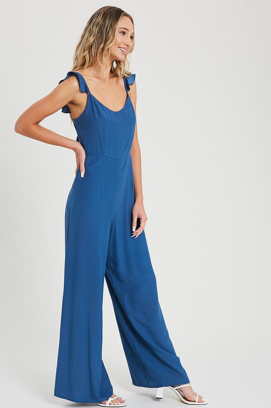 Flutter Sleeve Slate Blue Jumpsuit