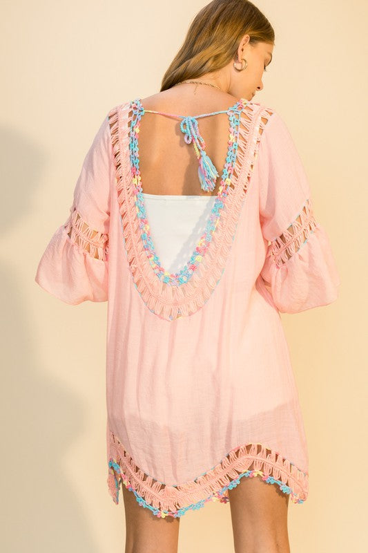 Peach Crochet Swimsuit Coverup