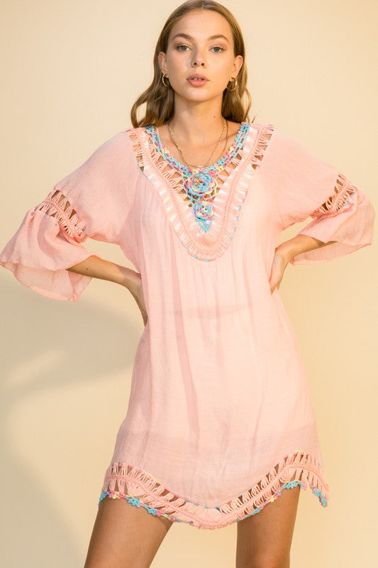 Peach Crochet Swimsuit Coverup